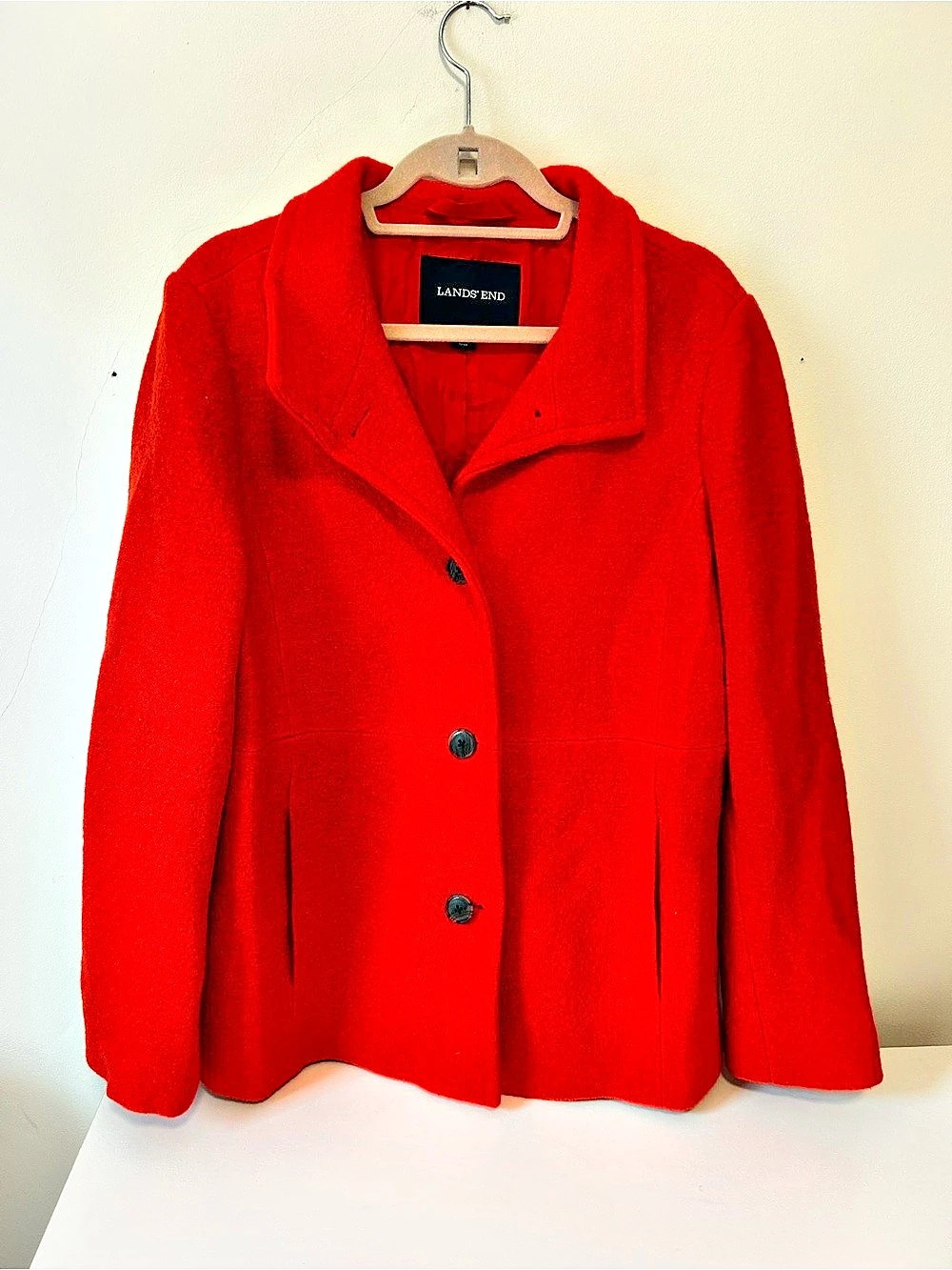 Lands' End Red Wool-Blend Pea Coat Size 16